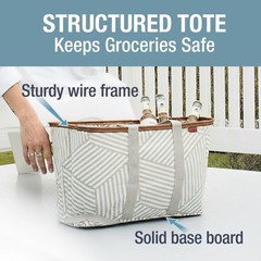 Collapsible LUXE Tote, 30L Foldable Grocery Shopping Bag with Structured Fram…