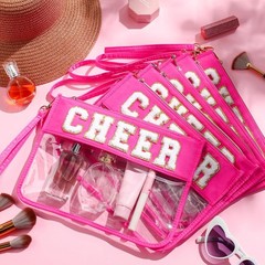 Abbylike 12 Pcs Snack Bags Clear Chenille Letter Cheer Zipper Pouch Rose Red