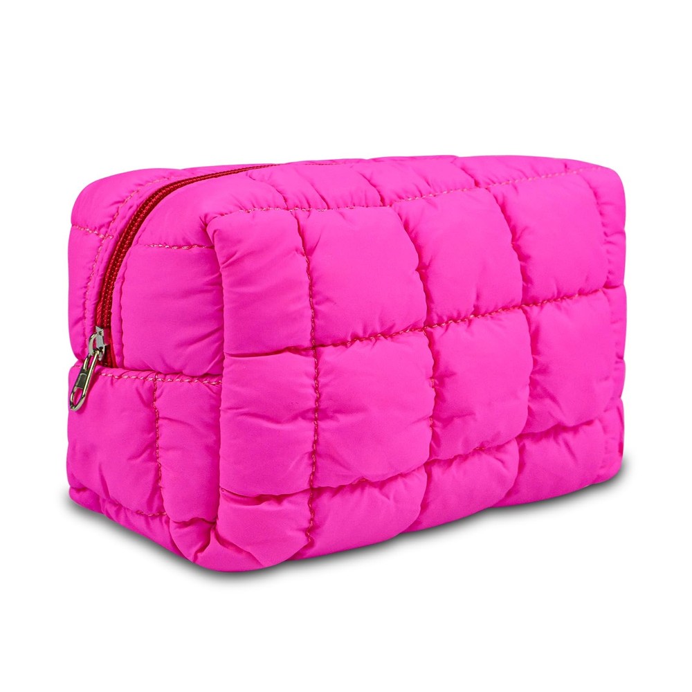 AMZMA Puffy Quilted Makeup Bag for Women, Water-Resistant Nylon Travel Purple