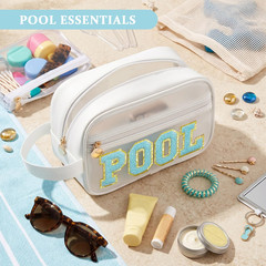 COSHAYSOO Clear POOL Makeup Bag Small Travel Pouch for Women White-POOL