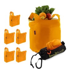 Foldable Reusable Grocery Bags 5 Pack RipStop Nylon with Carry Clip Orange
