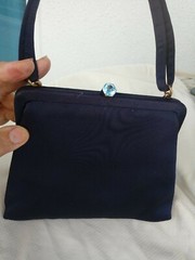 Vintage Bag Small Navi Blue. , W Blue Topasio ?Clasp Cristal? 7 X 7 1/2 silk