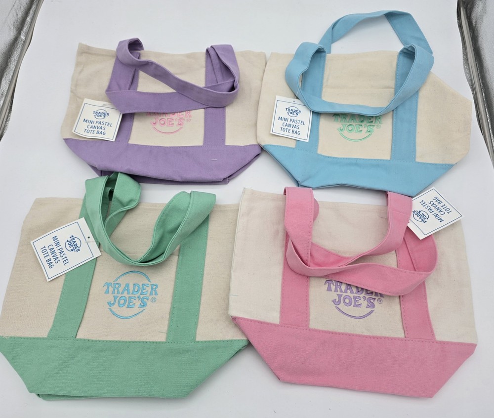 Trader Joe’s Pastel Canvas Reusable Mini Tote Bag Set Of 4