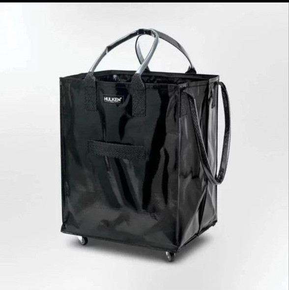 Hulken Black Reusable Shopping Bag w/ Wheels, Polyester Large