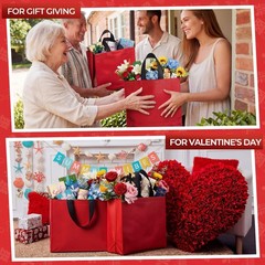 Reusable Gift Bags With Tissues Papers Glossy Non Woven Large Red 50 Sets