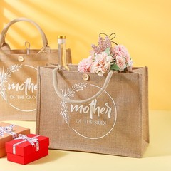 2 PCS Mother Bride Groom Bags Wedding Burlap Jute Tote Bridesmaid 15.8×11.8