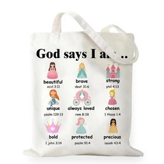 Princess Gifts for Girl, God Says I Am Princess Canvas Tote Bag Christian Ins…
