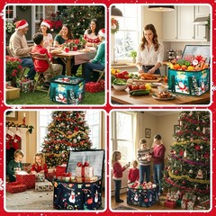 2 Pack Christmas Insulated Reusable Grocery Bags Collapsible Shopping Tote