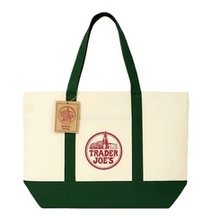 TRADER JOE’S LARGE CANVAS BAG HEAVY COTTON REUSABLE TOTE BAG LARGE GREEN
