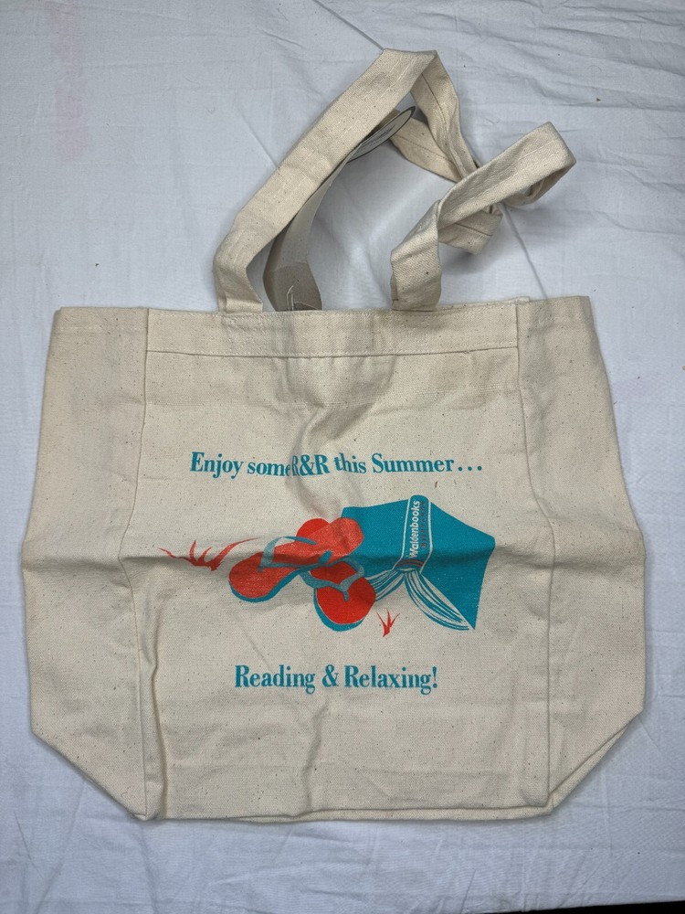 Vintage 90s Waldenbooks Reusable Tote Bag Canvas Bookbag NOS