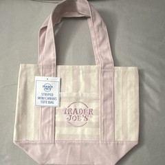 Trader Joe’s Striped Mini Canvas Tote Bag Pink/Beige Reusable 13x8x6 in