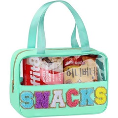 Snack Bag for Travel – Chenille Letter Clear Makeup Bag, Large Snack-Green