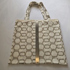 Geometric Pattern Foldable Canvas Tote Shopping Bag Medium Beige Brown Modern