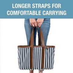 Collapsible LUXE Tote – Navy Striped 1 Pack 30L / 8 Gal – Reusable Grocery Sh…