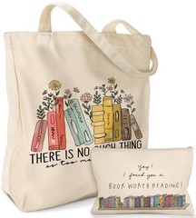 Aesthetic 2 Set Canvas Tote Bag – with Cosmetic Makeup Zipper Pouch Bag for W…