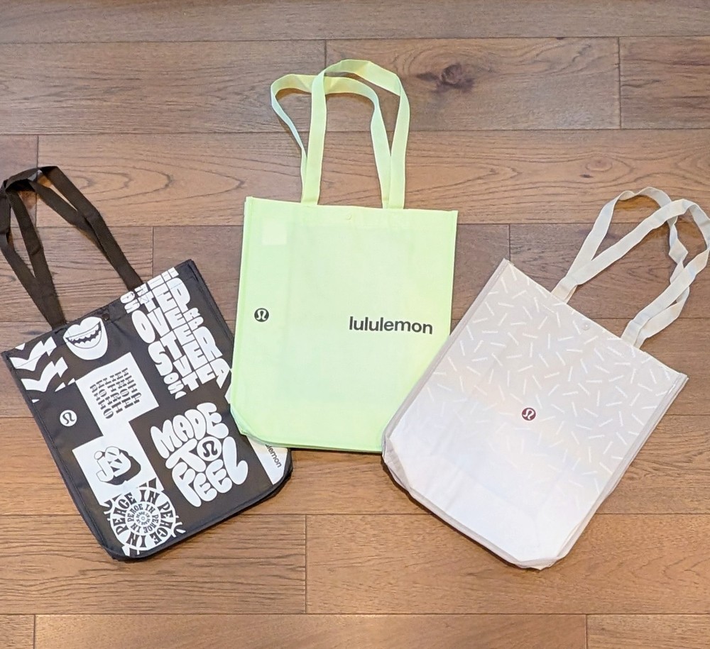 Lot 3 Lululemon Large Reusable Shopping Tote Bags 🤎 Brown 🤎 Lime Black White