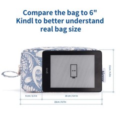 Narwey Cute Makeup Bag Small Toiletry Travel Cosmetic Large, Blue Leaf
