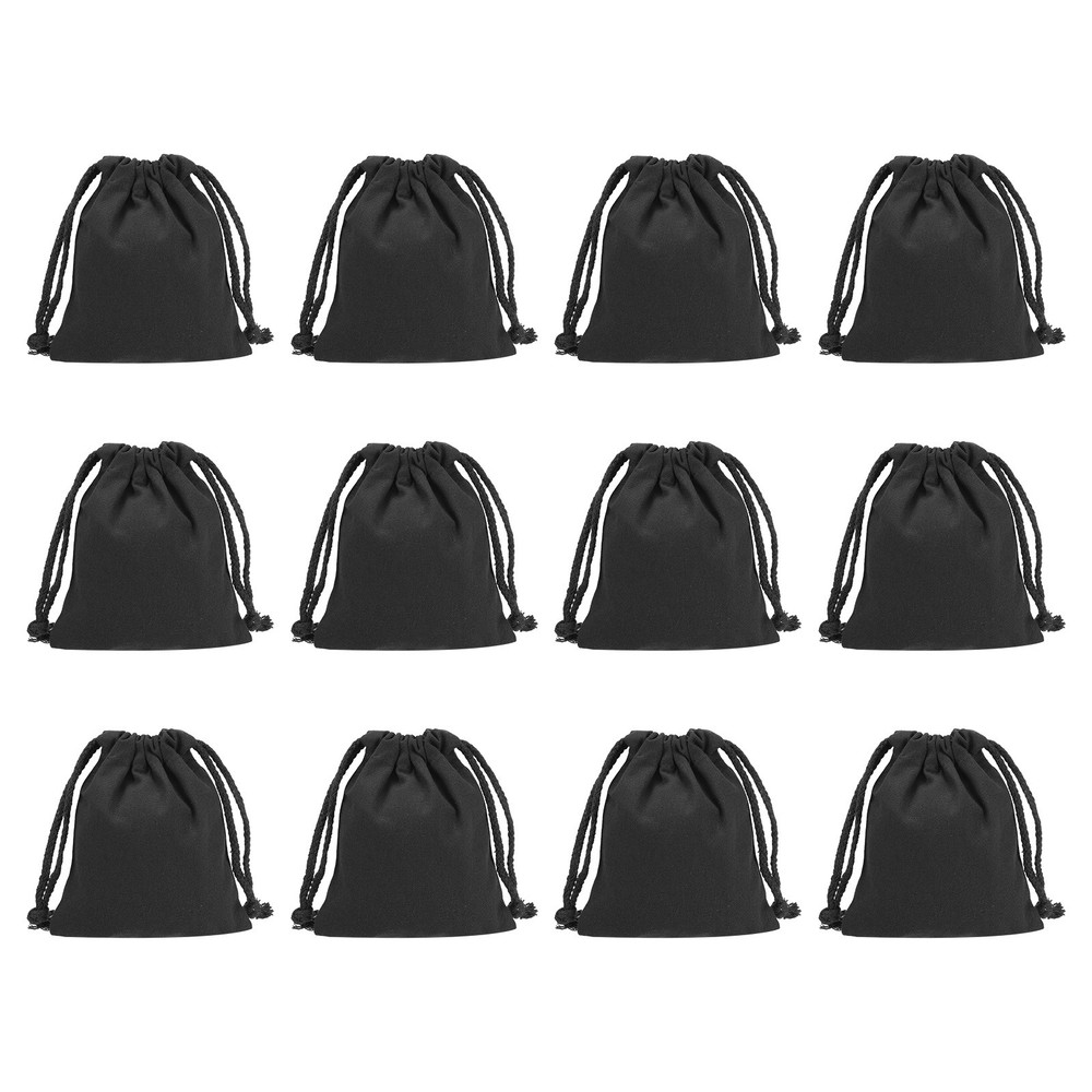 12pcs Polyester Cotton Reusable Drawstring Bags, 5×6″ Dust Bags, Black