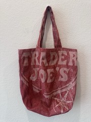 Vintage Trader Joe’s Woven Tote Bag Red Nautical Compass Lighthouse Tapestry