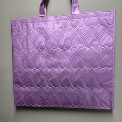 TJ MAXX Beautiful Lilac Quilted Hearts Large Reusable Shopping Gift Tote Bag