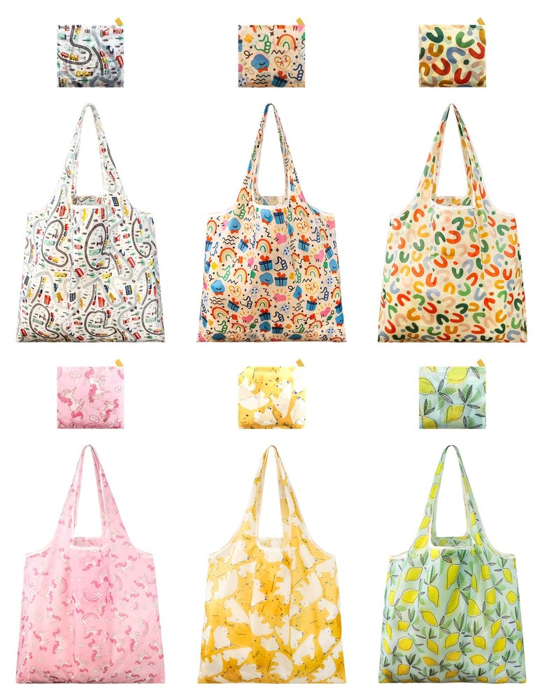 6 Pcs Reusable Grocery Bags, Foldable Shopping Bags Heavy Duty, Large Nanobag…
