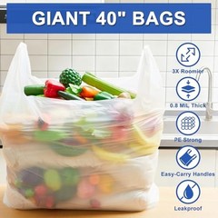 200 Pack Extra Large White Plastic Shopping Bags 40″x30″x8″ Heavy Duty Reusable