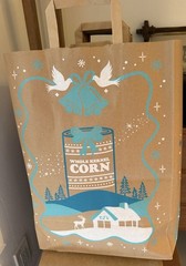 5 Trader Joe’s Holiday Paper Grocery Bags Blue Dove Bells Bows Snowman 2025 New