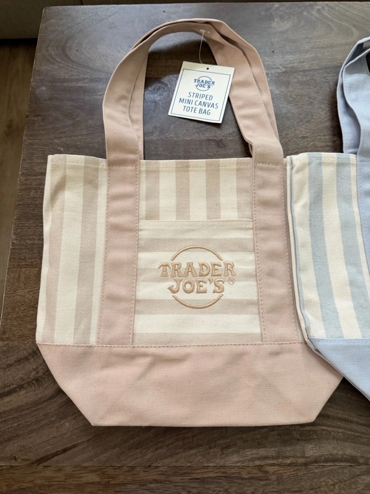 Trader Joe’s Striped Canvas Mini Tote TAN / Beige Fast Ship