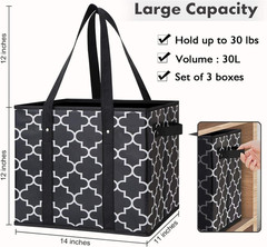 WISELIFE Reusable Grocery Bags 3-Pack Foldable Washable Large Storage Bins Baske