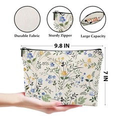 4 Pcs Watercolor Wildflower Makeup Bag, Botanical Cosmetic Multicolor 986