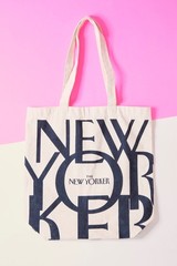 The New Yorker Tote Bag Lot of 2 Canvas Graphic Tomi Um Blue Beige