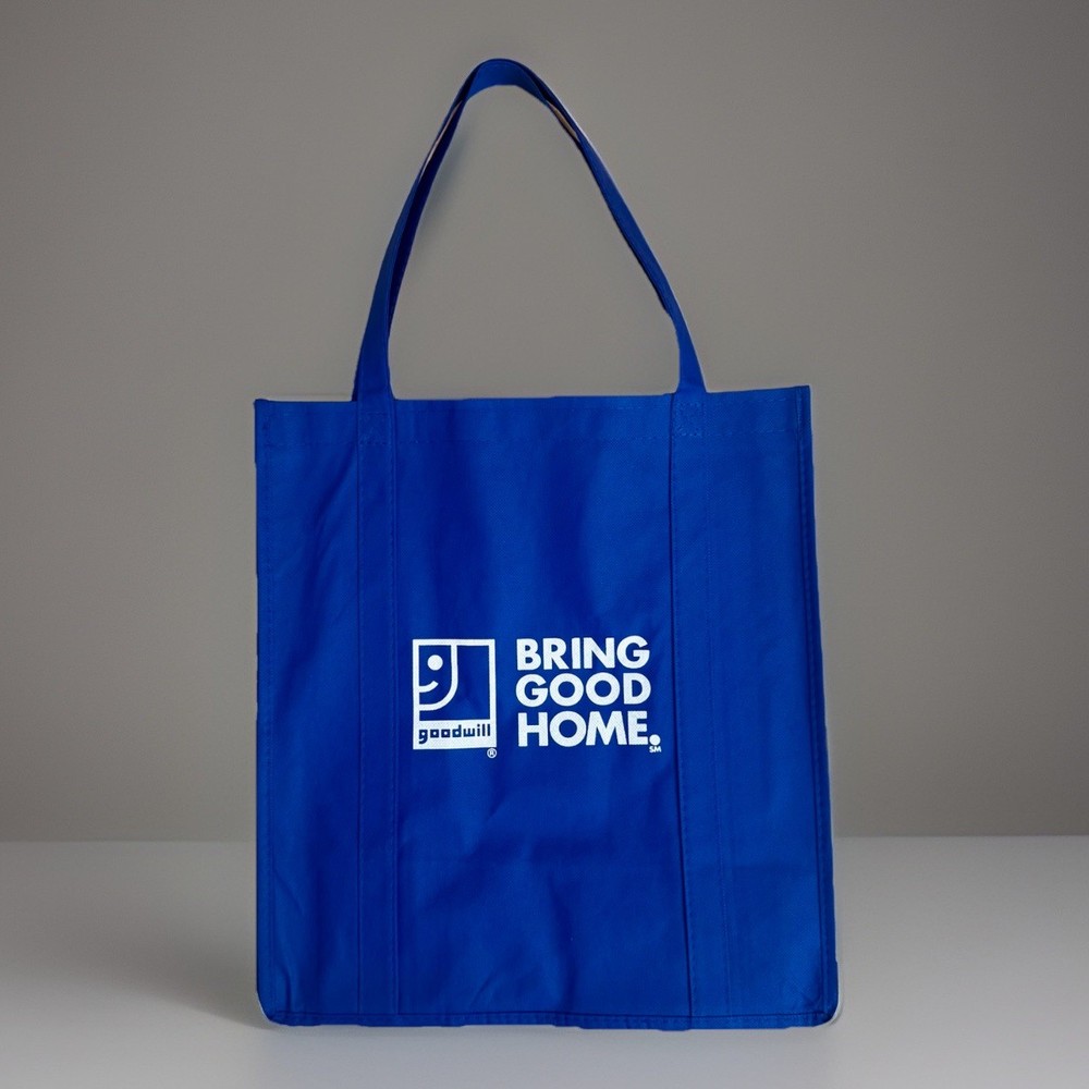 GOODWILL BLUE REUSABLE TOTE BAG 15x14x7.5” DONATE RECYCLING SAVERS CLOTH HANDLES