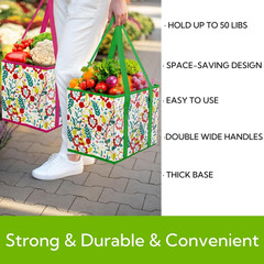 4 Pack Reusable Grocery Bags, Large Heavy-Duty Shopping Tote with Box Shape