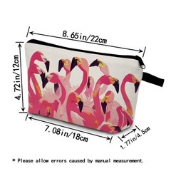 LiuenMgg Flamingo Print Makeup Bag, Travel Cosmetic Pouch with White, Pink