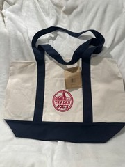 Trader Joe’s Foldable Reusable Shopping Bag Cotton Polyester White Navy Blue
