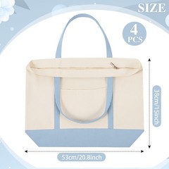 4 Pcs Large Canvas Tote Bags Bulk with Top Zipper Closure, Reusable Grocery S…