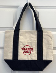 NWT Trader Joe’s NAVY BLUE Mini Canvas Tote Lunch Bag NAVY BLUE w/STICKERS