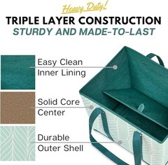 Eco-Friendly Heavy-Duty Reusable Grocery Bags 3 Pack – Easy Clean & Store, Green