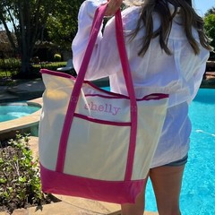 THREADART 100% COTTON NATURAL CANVAS TOTE BAGS COLORED HANDLES 2 SIZES 6 COLORS