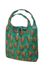 Eco Chic Lightweight Foldable Reusable Tote Shopping Bag Highland Cow Scotland