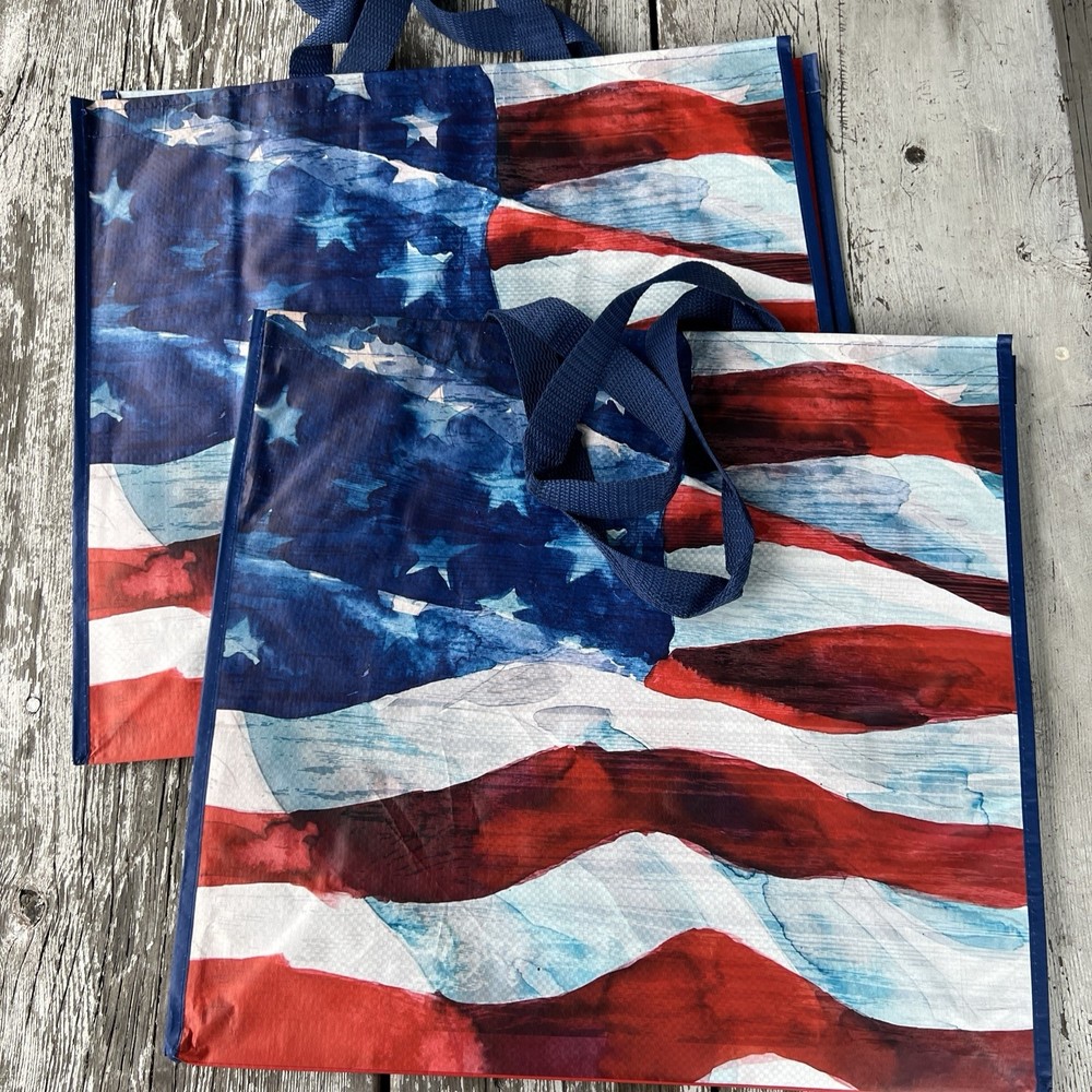 NEW Lot 2 XL TJX USA 🇺🇸 FLAG BAGS Very Patriotic Shopping Gift Bags