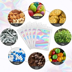 Funfery 100 pcs White Smell Proof Mylar Holographic 2.4 x 3.9 Inch,