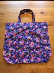 Purple Flower Pattern Re-Usable Shopping Bag Lightweight Tote Handbag 15.75”
