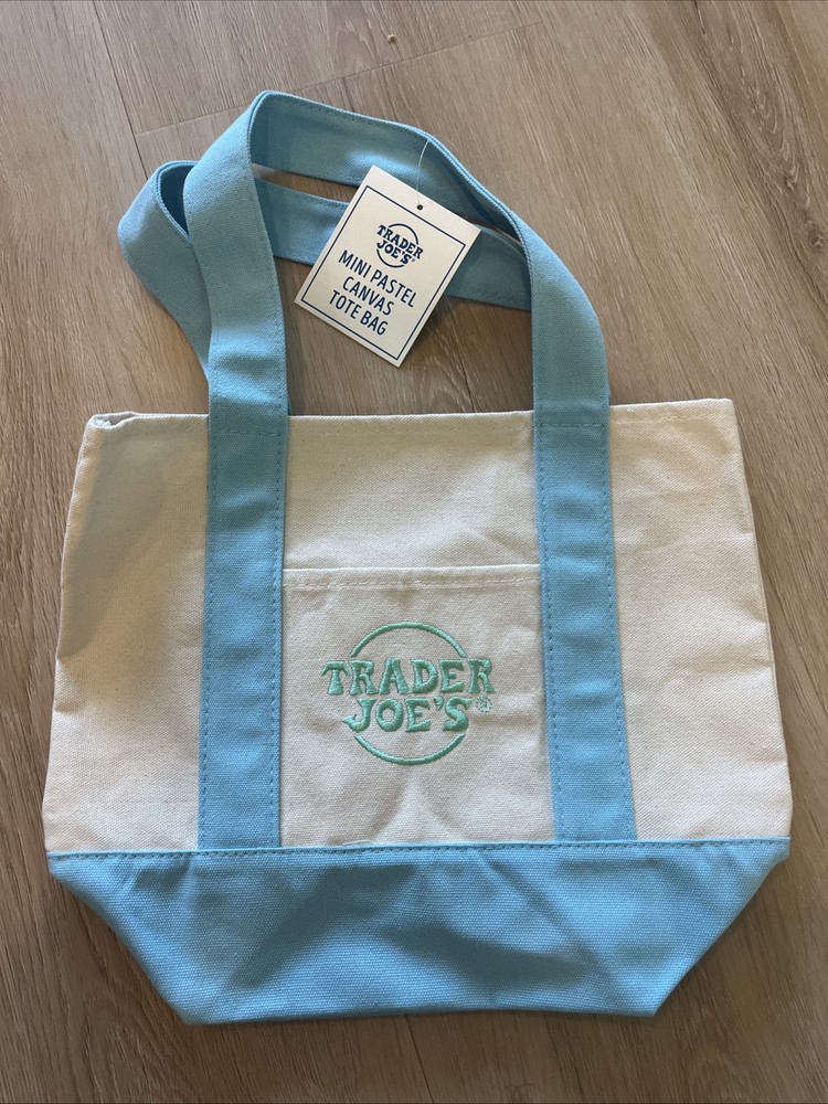 TRADER JOE’S MINI PASTEL CANVAS TOTE BAG BLUE EASTER NWT FAST SHIP 🪺