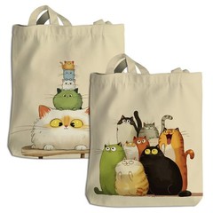 2 Pcs Whimsical Cat Tote Bag for Women, Two Sided Printing Tote Bags With Zip…