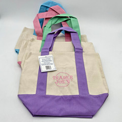 Trader Joe’s Mini Pastel Canvas Tote Bags Set of 4 Pink, Lavender, Green, Blue