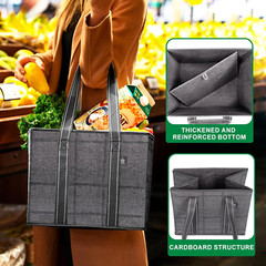 Reusable Grocery Bag with Hard Bottom – Heavy-Duty Foldable Storage Tote