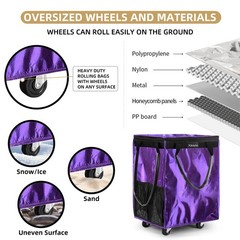 (Medium, Purple) Reusable Grocery Bag on 4 Wheels, Foldable Rolling Tote Carries