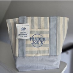 Trader Joe’s Limited Mini Canvas Pastel Striped Tote Bag 2026 Light Blue