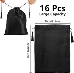 Youeon 16 Pcs Silk Satin Wig Bags 12″x16″, Black Gift &